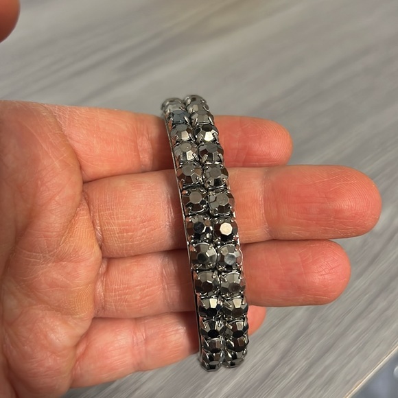 Vintage Silver Bangle Bracelet with Gray Gemstones, EUC - Picture 3 of 5